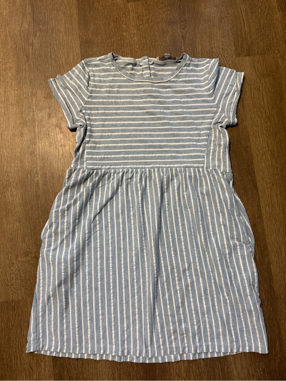 LOFT Short Sleeve Babydoll Dress Blue White Striped Knit Boxy Medium